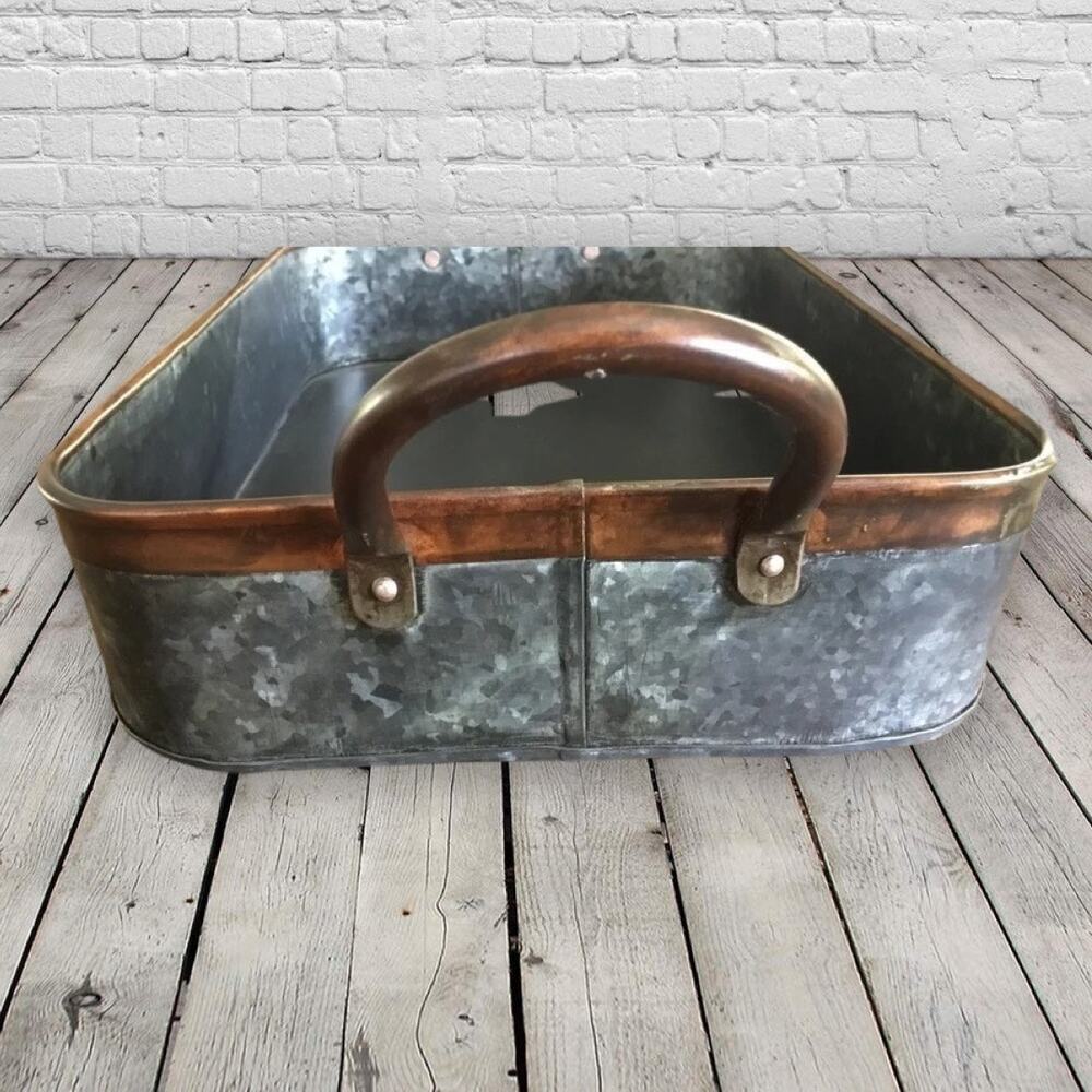 Farmhouse Galvanized Tray Serving Coffee Bar Table Home Decor - Picture 2 of 7